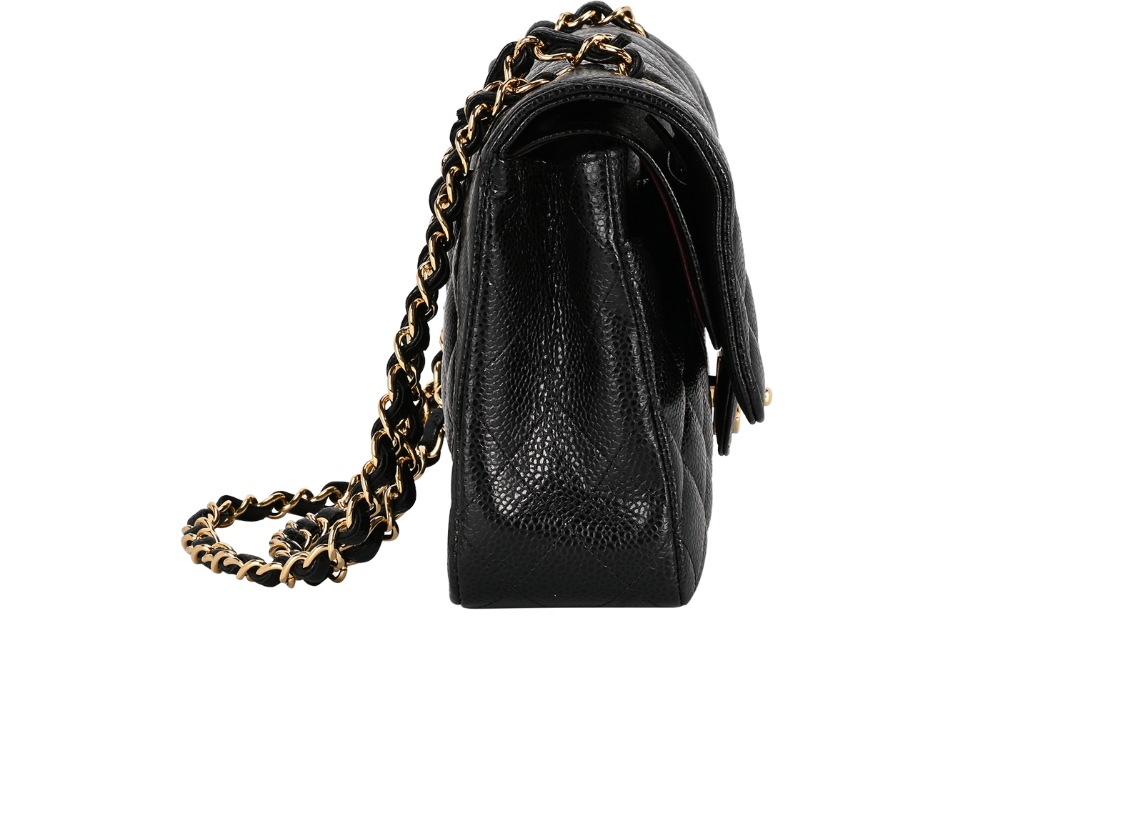 Medium Classic Double Flap, &pound;6,500, Handbags, Black, Caviar Leather, Side view